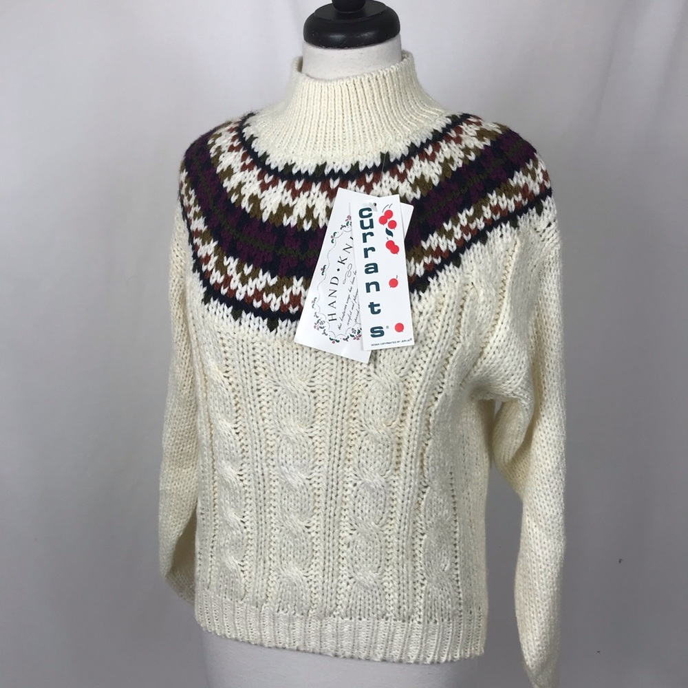 NWT Currants Vintage Retro Fair Isle Sweater Turtleneck 80s 90s